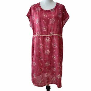 Gudrun Sjoden Womens Red Floral Cotton Pockets Lightweight Mallika Tunic Dress L